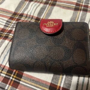 Coach Red and Brown Signature Wallet